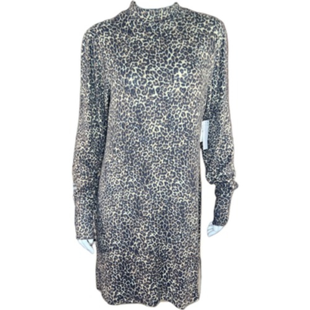Abound Cozy Mock Neck Long Sleeve Knit Dress Beige‎ Layered Leopard Large NWT